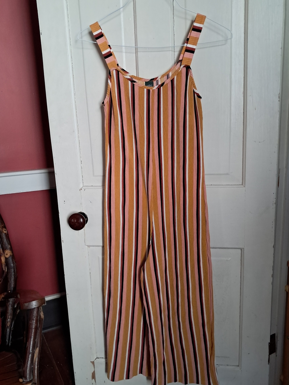 wild fable Mustard and Pink Striped Wide-Leg Jumpsuit